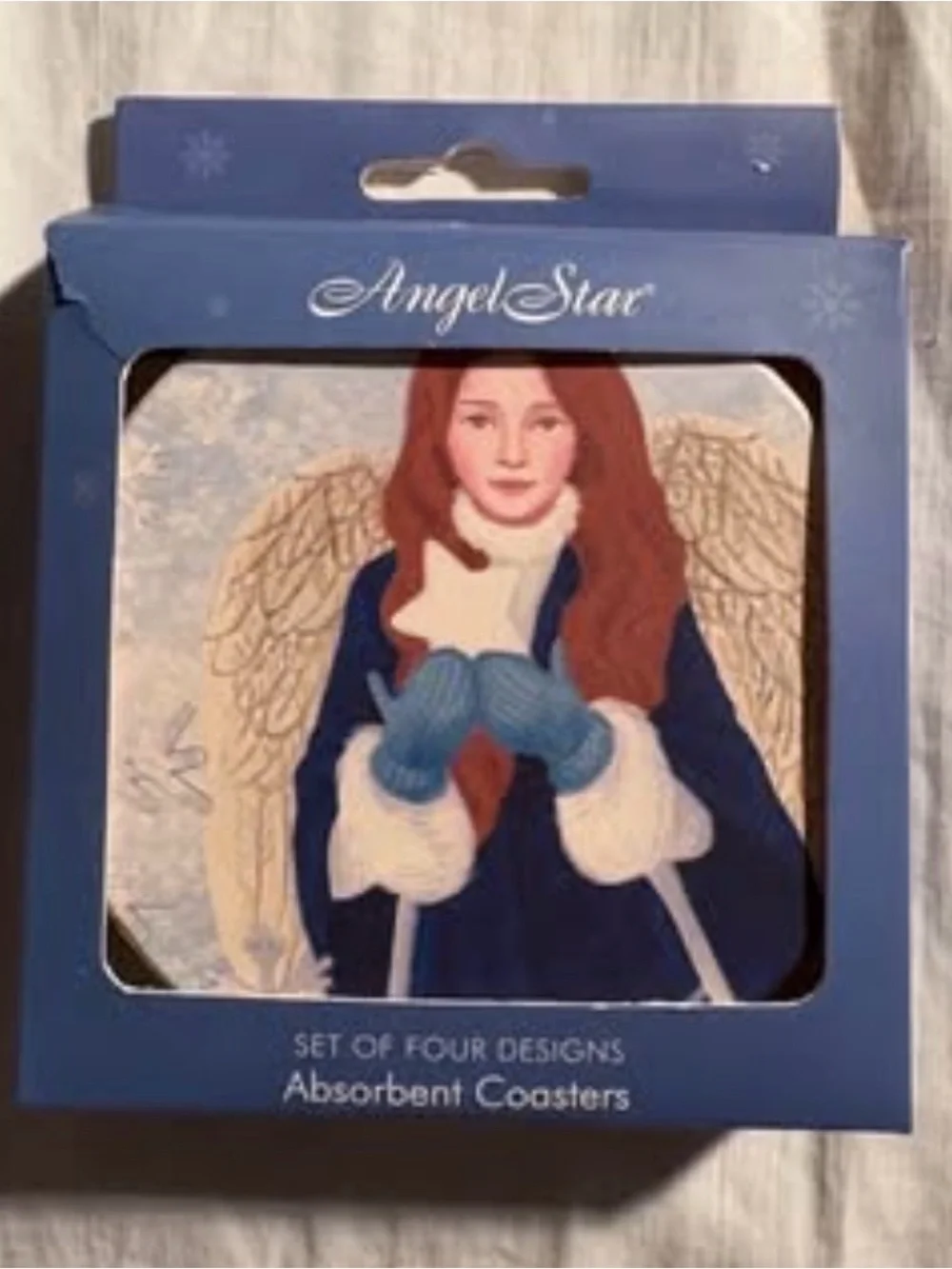 Winter Angel Decorative Coaster Set - Blue & White